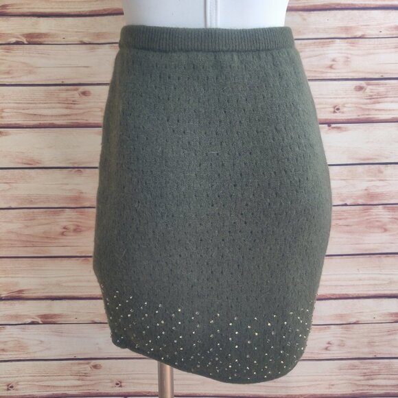 Vintage Gold Beaded Olive Sweater Pencil Skirt - Picture 2 of 8